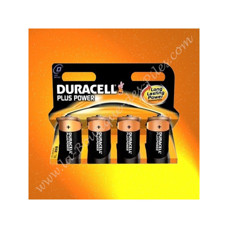 Pile Alcaline LR20 D Duracell Plus Power, blister de 4 piles alcalines