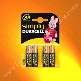 Pile alcaline LR06 AA simply Duracell, Pile simply 1,5 volts, blister de 4 piles simply Duracell