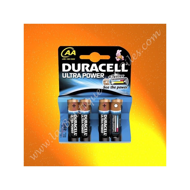 Piles alcalines LR06 AA Duracell Ultra Power, pile dioxyde de manganese