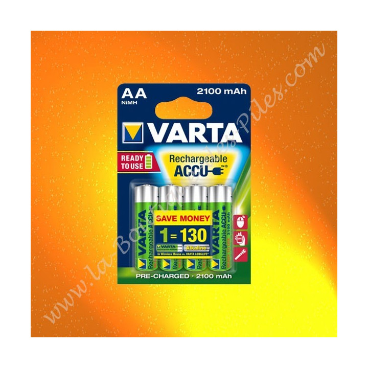 Piles rechargeable LR06 AA Varta Ready to use 2100 mAh Nimh, Blister de 4 piles