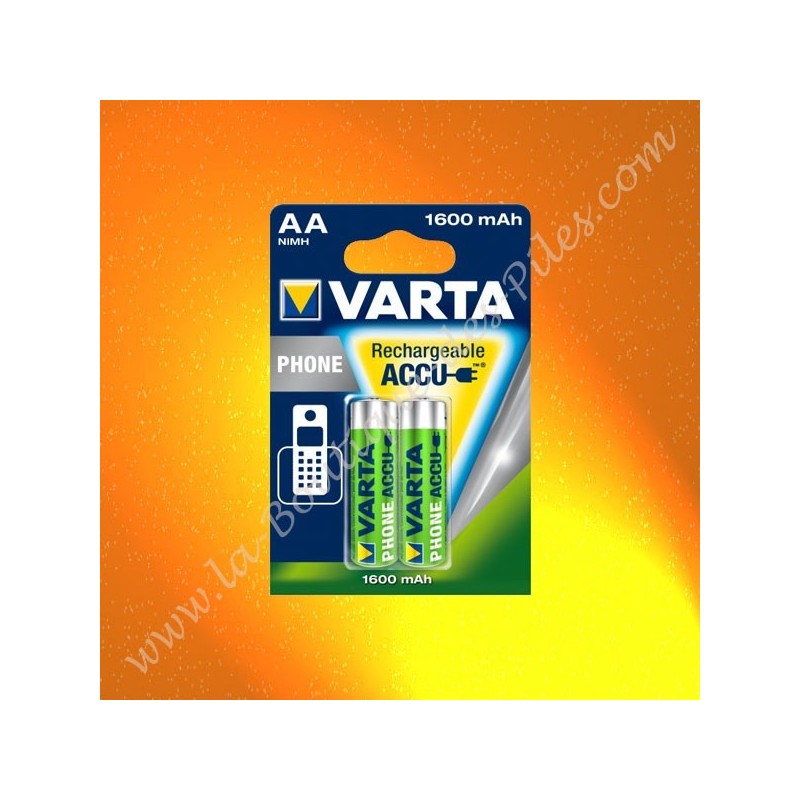 Piles rechargeable LR06 AA Varta Phone 1600 mAh Nimh, Blister de 2 piles