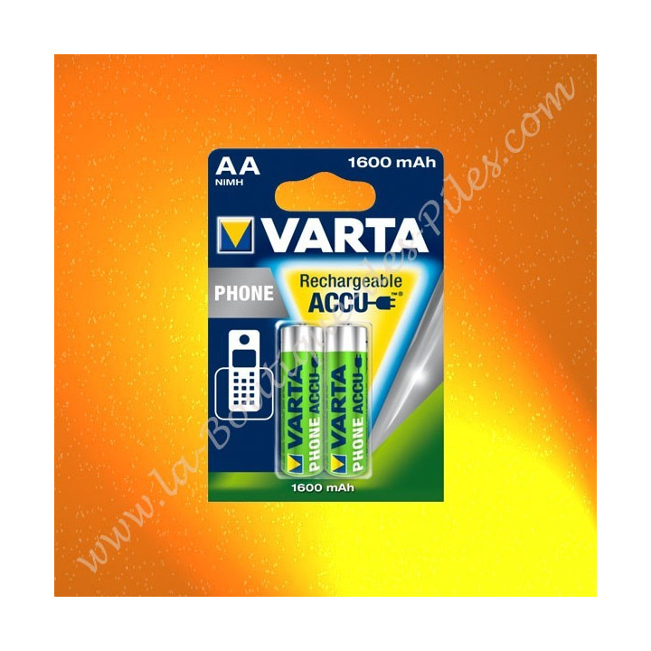 Piles rechargeable LR06 AA Varta Phone 1600 mAh Nimh, Blister de 2 piles