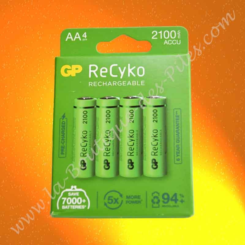 Piles rechargeables AA R6 GP Batteries Recyko 2100 mAh