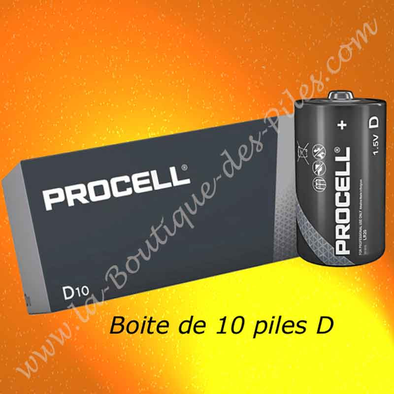 piles alcalines LR20 Duracell Procell, boite de 10 piles